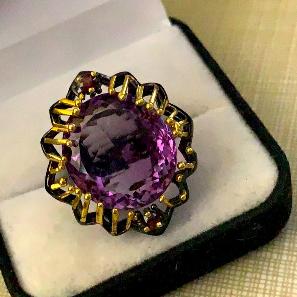 New Gorg Unique African Amethyst Rhodolite Ring - Picture 5 of 16